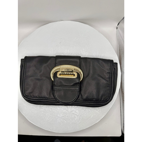 Michael Kors Morgan Soft Black Leather Clutch Purse - Picture 1 of 10